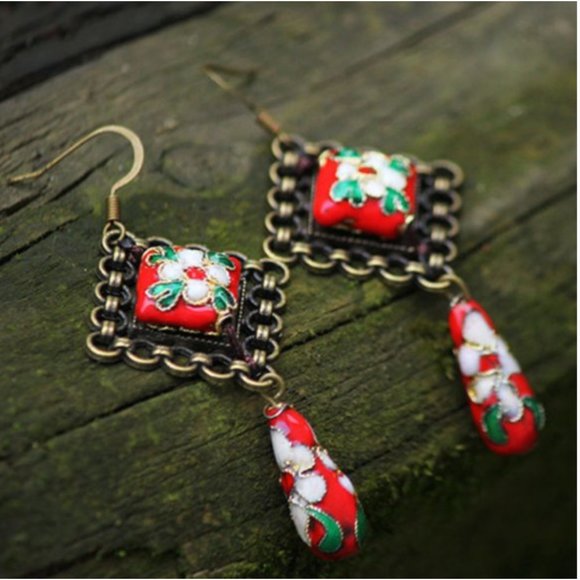 Jewelry - NEW Nepal Handmade Cloisonne Dangle Earrings